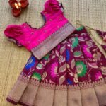 Floral Pattern Pure Litchi Silk Paavadai & Sattai – Wine Purple & Pink (Ready to Dispatch)