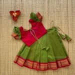 Red & Olive Green Color Handloom Kalyani Peacock Border Pattu Paavadai & Sattai (Ready to Dispatch)