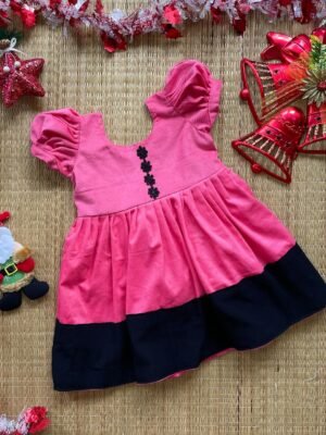 Pink & Black Combo Puff Sleeves Mini Frock (Jingle Bells Edits) - Pre Booking