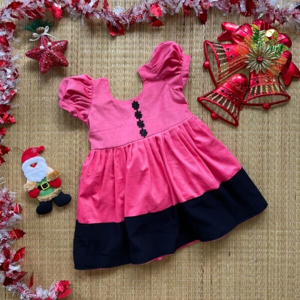 Pink & Black Combo Puff Sleeves Mini Frock (Jingle Bells Edits) - Pre Booking