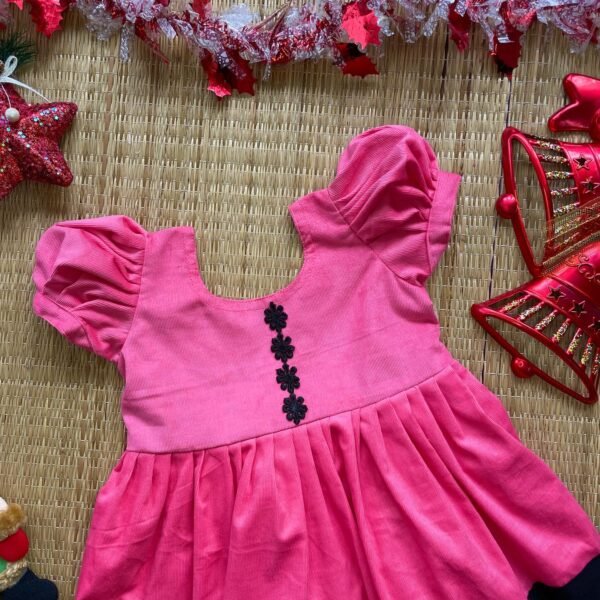 Pink & Black Combo Puff Sleeves Mini Frock (Jingle Bells Edits) - Pre Booking
