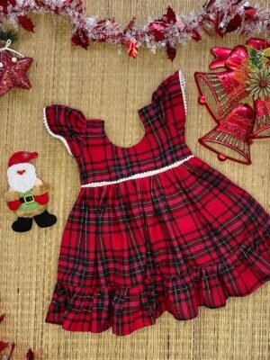 Red & Black Checked Mini Cotton Frock (Jingle Bells Edits) - Pre Booking