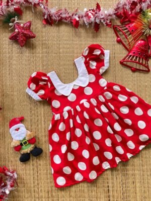 Red & White Polka Dot Peter Pan Collar Neck Mini Cotton Frock (Jingle Bells Edits) - Pre Booking