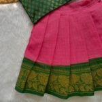 Light Pink & Dark Green Madurai Sungudi Cotton Paavadai & Sattai (Pre Booking)