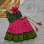Light Pink & Dark Green Madurai Sungudi Cotton Paavadai & Sattai (Pre Booking)