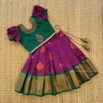 Deep Purple & Dark Green Combo Copper Zari Weaving Vairaoosi Kanchipattu Paavadai & Sattai (Pre Booking)