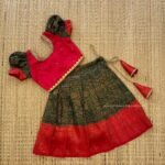Dark Green & Red Combo Golden Zari Weaving Banarasi Kuberapattu Paavadai & Sattai (Ready to Dispatch)