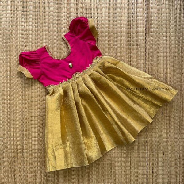 Tissue Silk Frock – Gold & Pink (Pre Booking)
