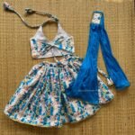 Tie & Die Knot type neck top & lehenga with Duppata (Blue Combo) (Pre Booking)