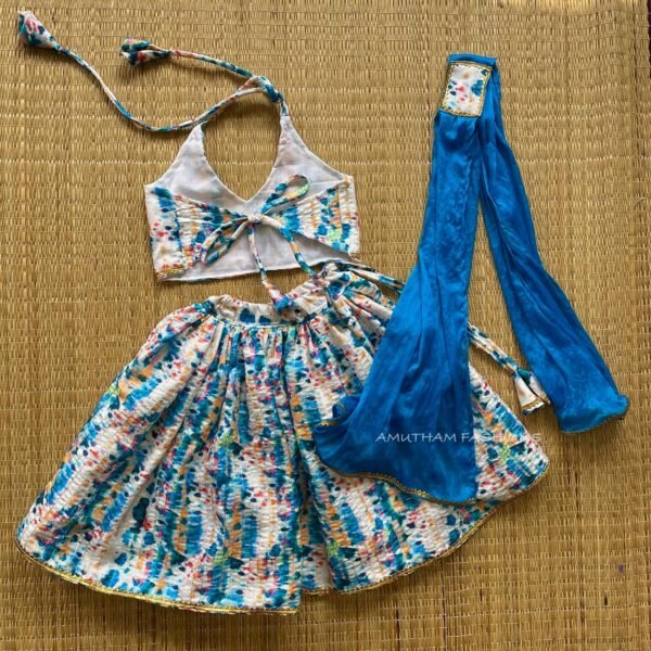 Tie & Die Knot type neck top & lehenga with Duppata (Blue Combo) (Pre Booking)