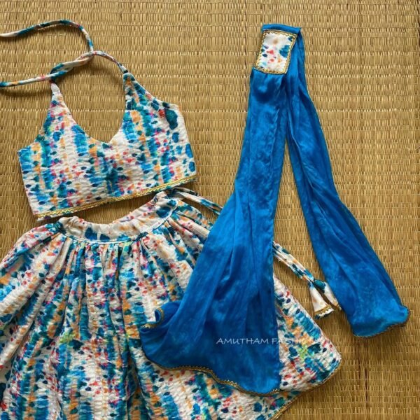 Tie & Die Knot type neck top & lehenga with Duppata (Blue Combo) (Pre Booking)