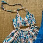 Tie & Die Knot type neck top & lehenga with Duppata (Blue Combo) (Pre Booking)