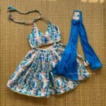 Tie & Die Knot type neck top & lehenga with Duppata (Blue Combo) (Pre Booking)
