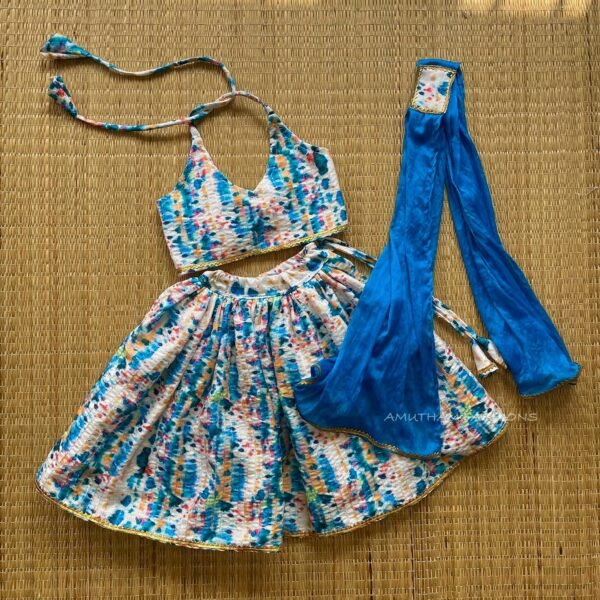 Tie & Die Knot type neck top & lehenga with Duppata (Blue Combo) (Pre Booking)
