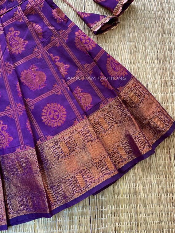 Dark Purple Copper Zari Kanchipuram Pattu Paavadai & Sattai (Pre ...