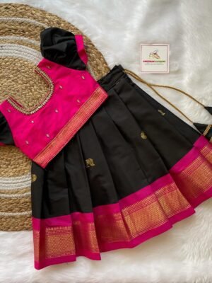 Black & Pink Kadiyal Pattu Paavadai and Sattai (Pre Booking)