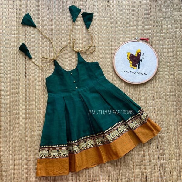 Pure Handloom Narayanpet Cotton Frock - Green (Ready to Dispatch)