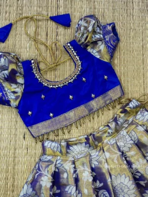 Rich & Premium Banaras Pattu Paavadai and Sattai - Blue Color (Ready to Dispatch)