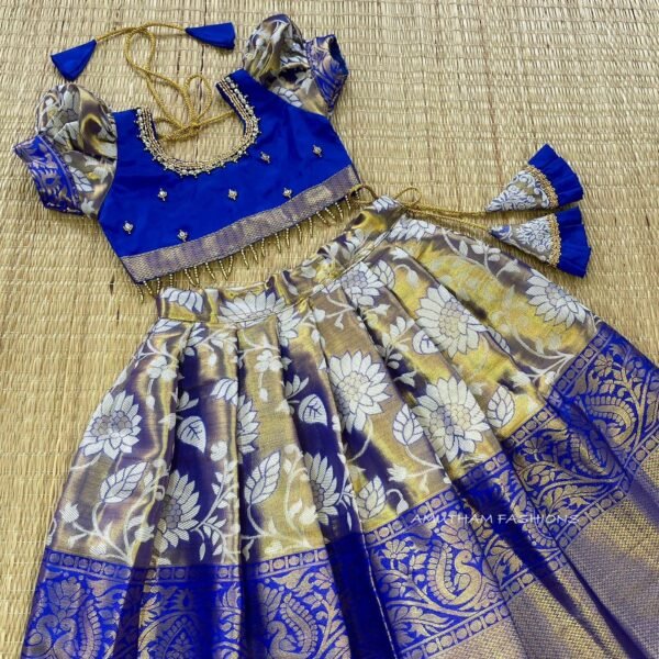 Rich & Premium Banaras Pattu Paavadai and Sattai - Blue Color (Ready to Dispatch)