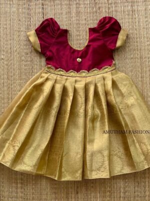 Tissue Silk Frock – Gold and Maroon & Matching Tissue Saree for Mom (Pre-Booking)