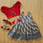 Grey Banarasi Frock & Red Silk Cotton Overcoat with Beads Design (Ready to Dispatch)