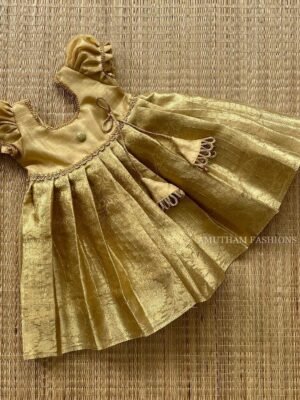 Tissue Silk Frock – Gold & Matching Tissue Saree for Mom (Ready to Dispatch)