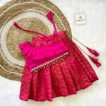 Pink Color Banarasi Skirt & One side Frill Silk Cotton Top (Pre Booking)