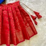 Red Banarasi Silk Lehenga & Ink Blue Silk Cotton Top (Pre Booking)