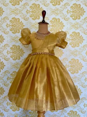 Golden Princess Tissue Frock with detached Duppata (Ready to Dispatch)