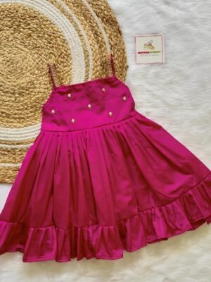 Magenta Pink Silk Frock with Strap Sleeves (Ready to Dispatch) Midi Length