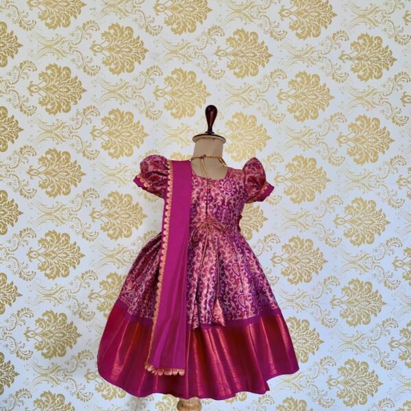 Maharani Premium Kanchivaram Frock with detached Duppata - Dark Magenta Color(Pre Booking)