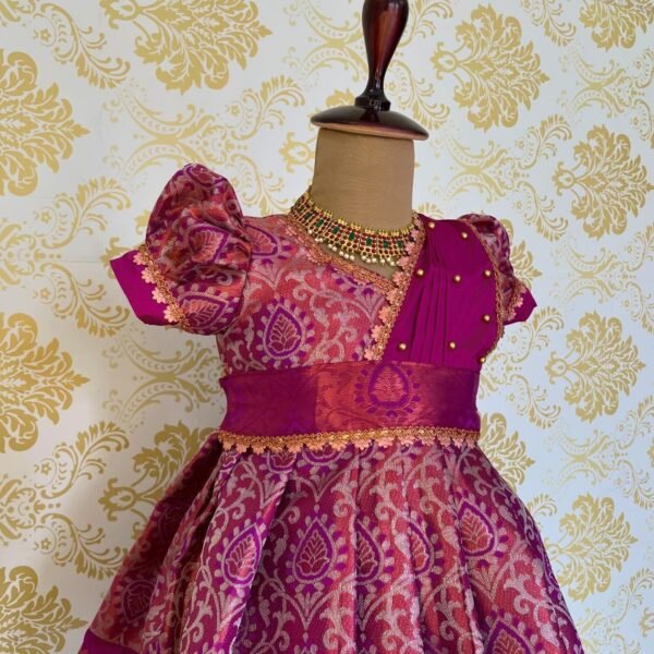 Maharani Premium Kanchivaram Frock with detached Duppata - Dark Magenta Color(Pre Booking)