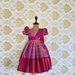 Maharani Premium Kanchivaram Frock with detached Duppata - Dark Magenta Color(Pre Booking)