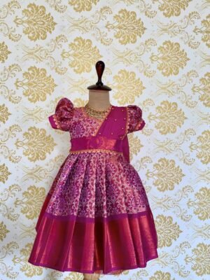 Maharani Premium Kanchivaram Frock with detached Duppata - Dark Magenta Color(Pre Booking)