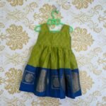 Light Green & Blue Border Kora Silk Frock - Knee Length (Ready to Dispatch)