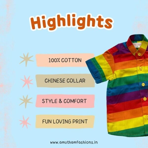 Super Comfortable and Stylish 100% Cotton Kids Shirt with Cotton Veshti Golden Zari - Multi-Color Striped Print