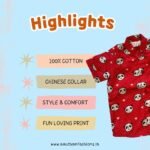 Super Comfortable and Stylish 100% Cotton Kids Shirt with Cotton Veshti Golden Zari - Red Panda Print