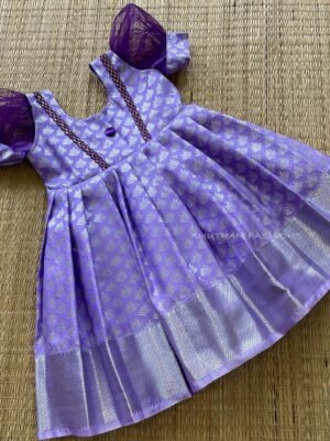 Lavender & Purple Net Sleeves Kanchipuram Frock (Pre Booking)