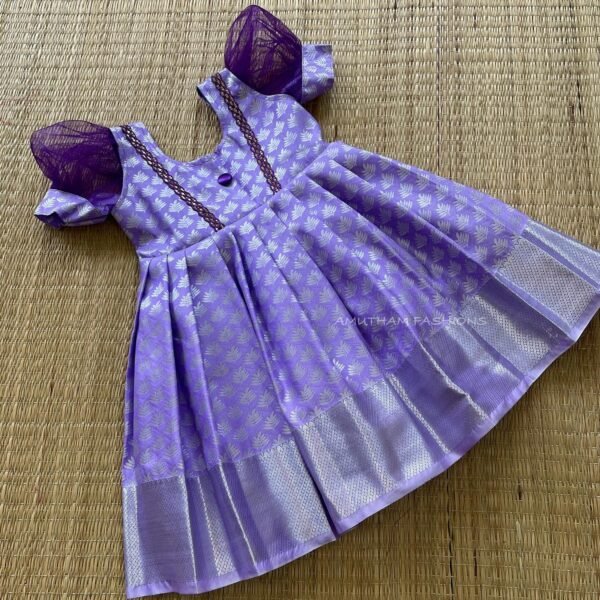 Lavender & Purple Net Sleeves Kanchipuram Frock (Pre Booking)