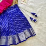 Ink Blue Silver Zari Kanchpattu Paavadai & Pink Silk Cotton Kundan Stone Work Sattai (Ready to Dispatch)