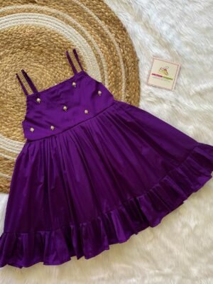 Voilet Silk Frock with Strap Sleeves - Midi Length (Ready to Dispatch)