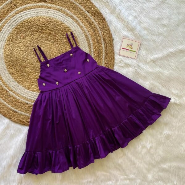 Voilet Silk Frock with Strap Sleeves - Midi Length (Ready to Dispatch)