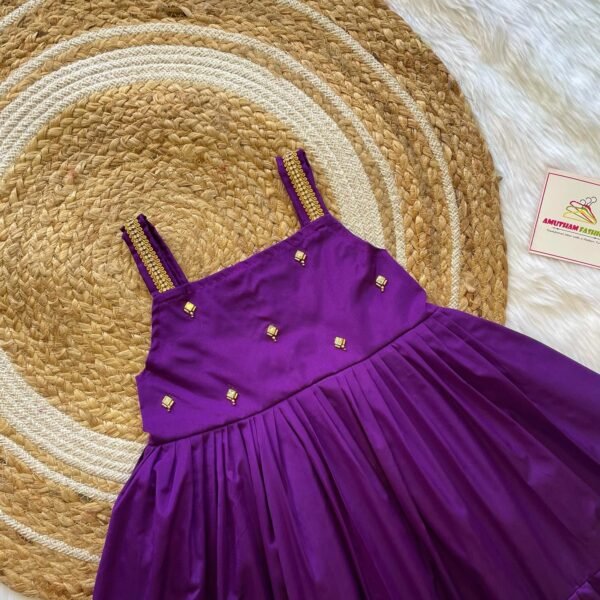 Voilet Silk Frock with Strap Sleeves - Midi Length (Ready to Dispatch)