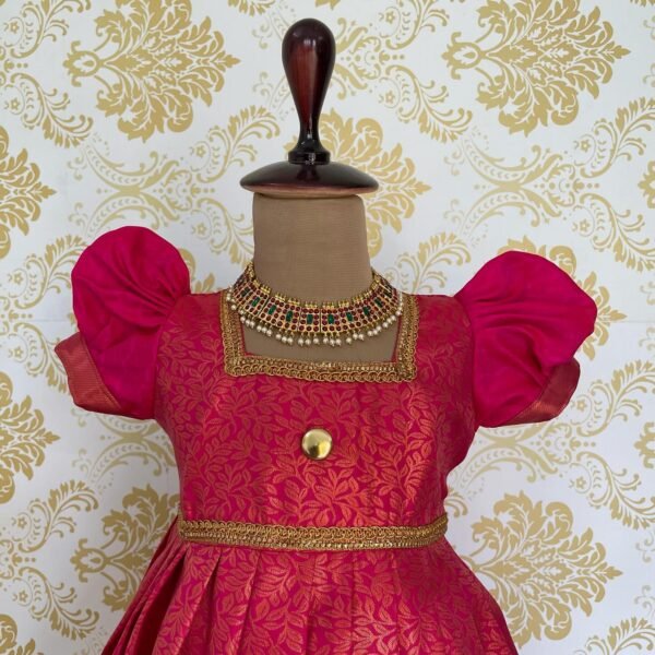 Traditional South Indian Pink Kanchipuram Pattu Frock for you Little Girl (Ready to Dispatch)