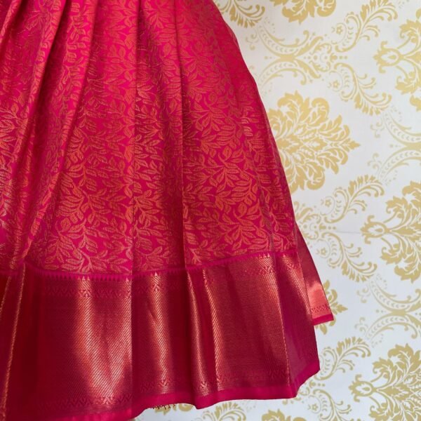 Traditional South Indian Pink Kanchipuram Pattu Frock for you Little Girl (Ready to Dispatch)