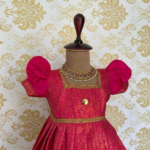 Traditional South Indian Pink Kanchipuram Pattu Frock for you Little Girl (Ready to Dispatch)