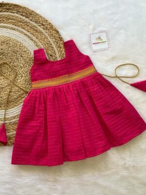 Rani Pink Pure Sungudi Cotton Frock - Knee Length (Pre Booking)