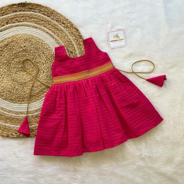 Rani Pink Pure Sungudi Cotton Frock - Knee Length (Pre Booking)