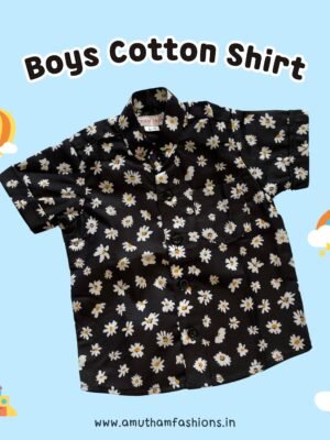 Super Comfortable and Stylish 100% Cotton Kids Shirt - Black Daisy Print