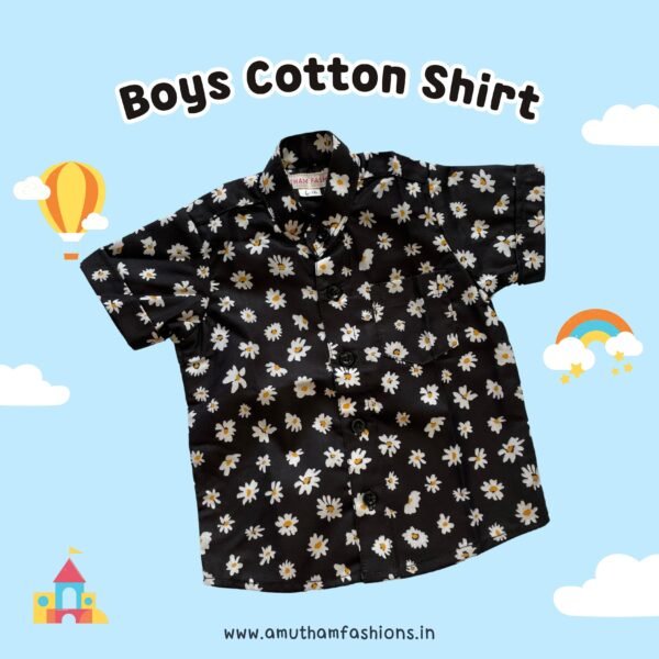 Super Comfortable and Stylish 100% Cotton Kids Shirt - Black Daisy Print